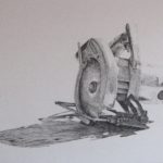 Granpa's saw, pencil drawing, John Huisman