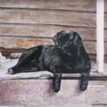 "Lab on porch", acrylic on canvas