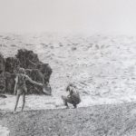 "Searching for Stones, Lake Superior" 22x14 pencil drawing