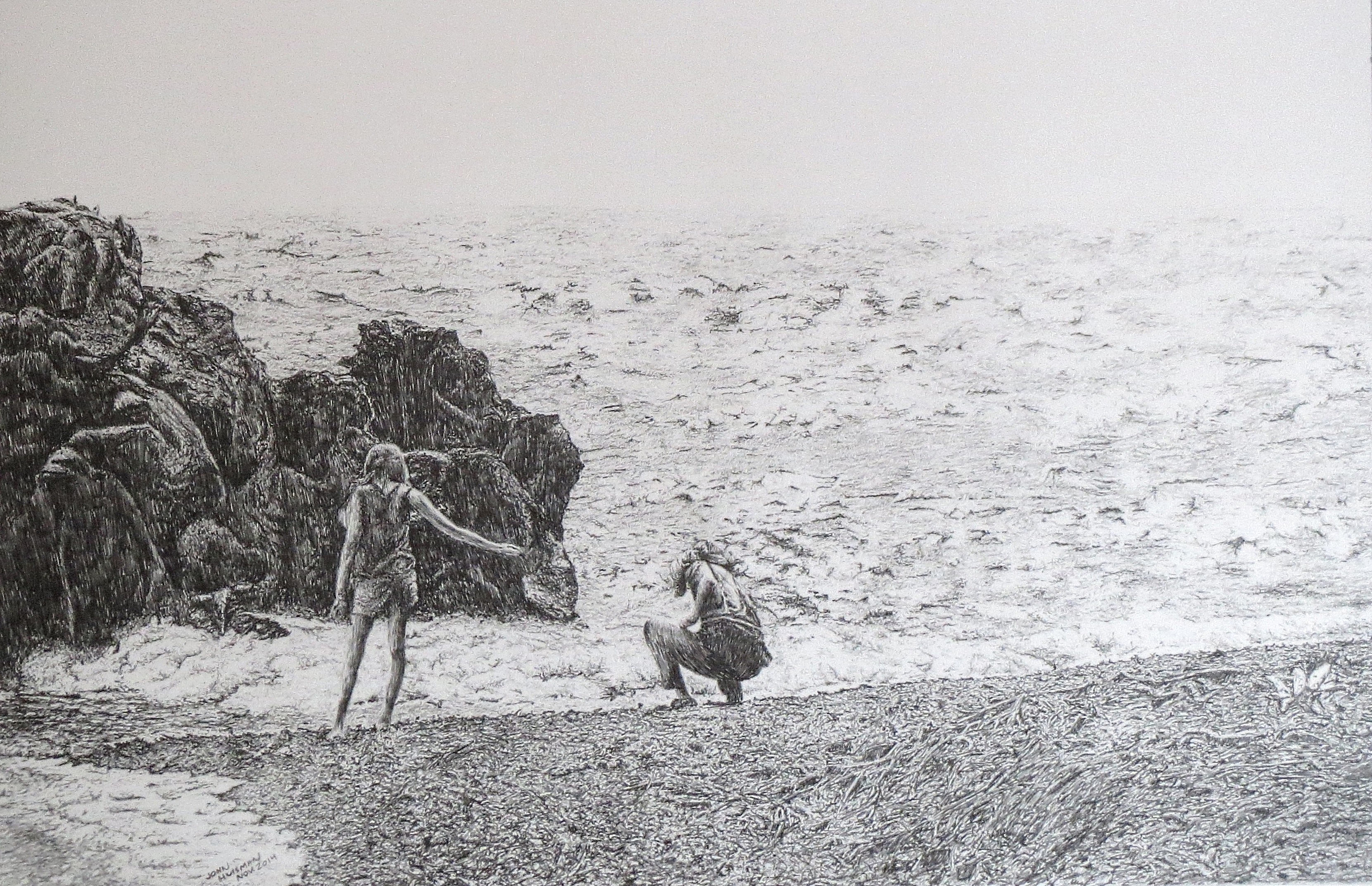 "Searching for Stones, Lake Superior" 22x14 pencil drawing "Searching for Stones, Lake Superior" 22x14 pencil drawing
