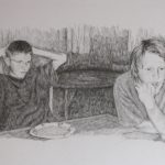 "Table Conversation" 13x20 pencil drawing