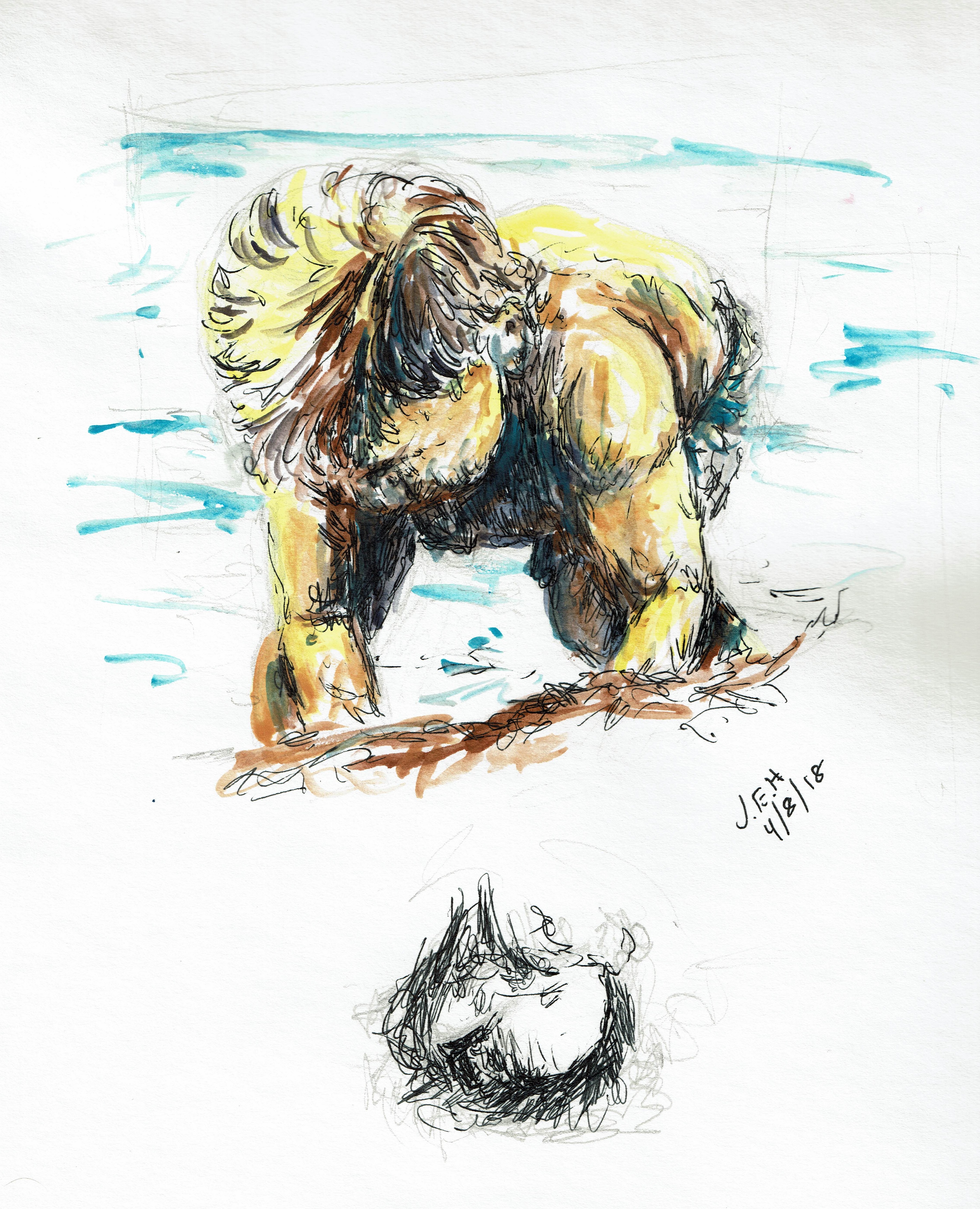 Sketch of a child at the beach by John Huisman