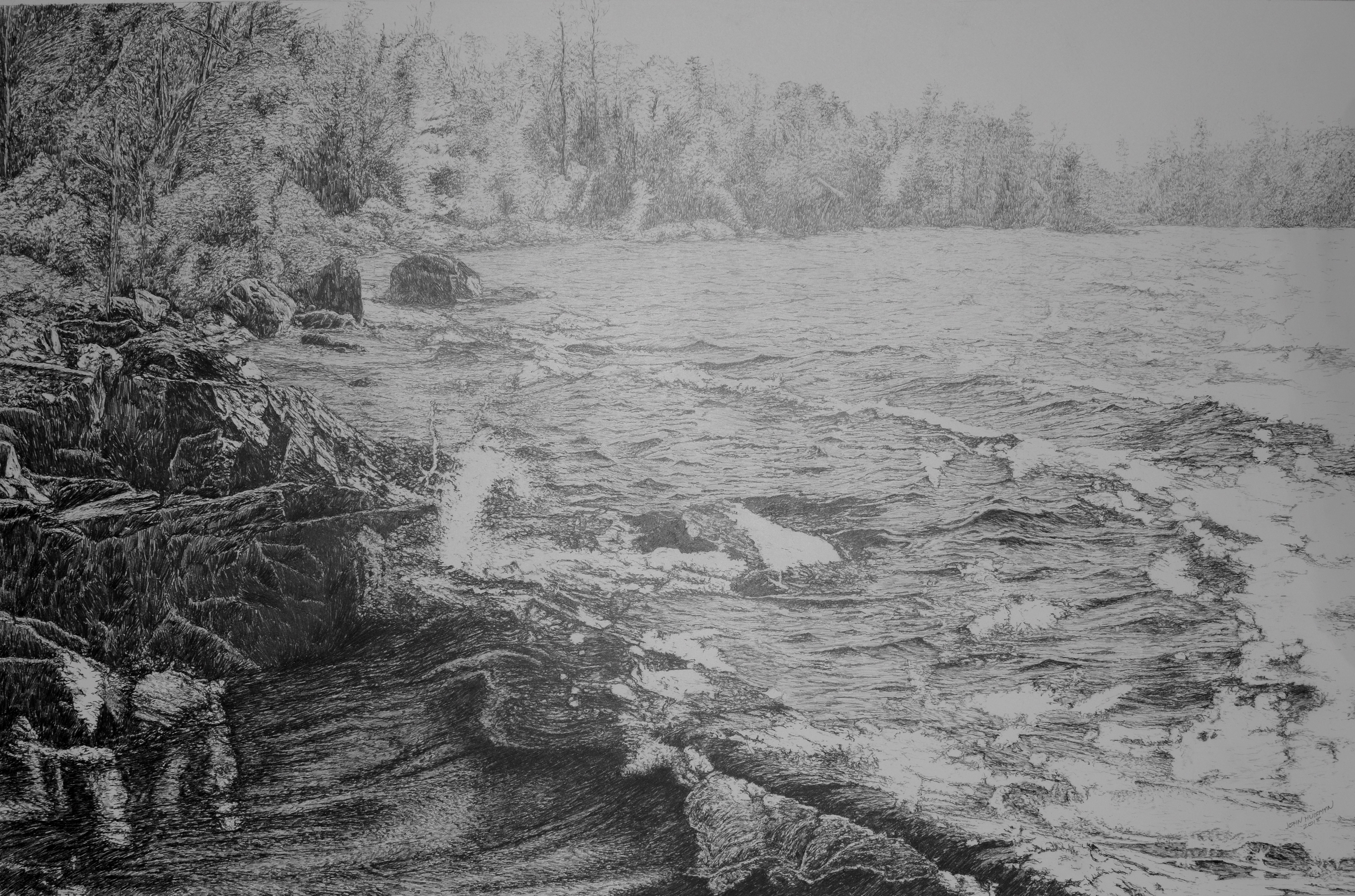 Burntside Shoreline 32x21 pencil drawing