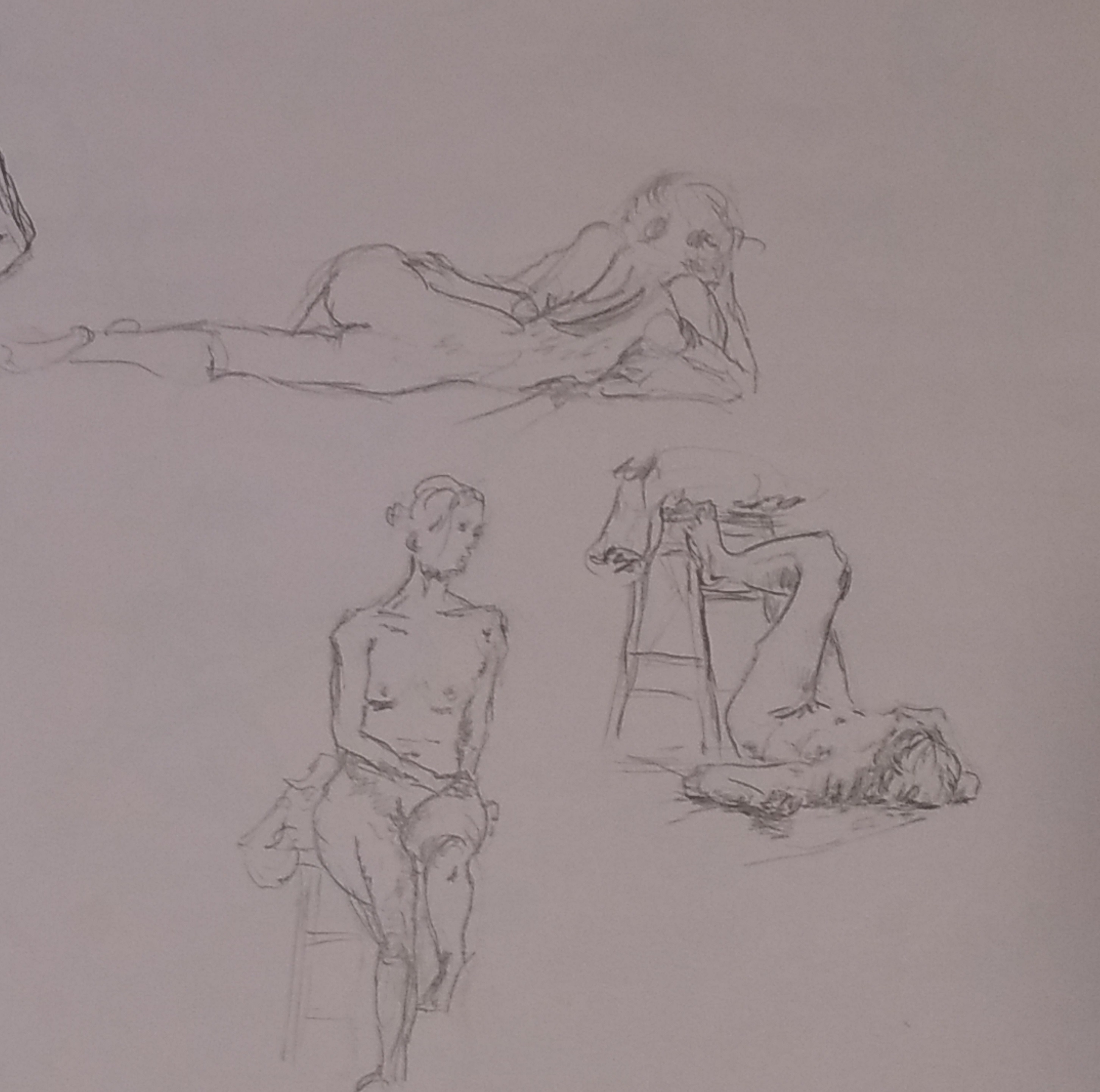 A page from my large newsprint pad from the Art Works Eagan figure drawing session on July 14th 2018