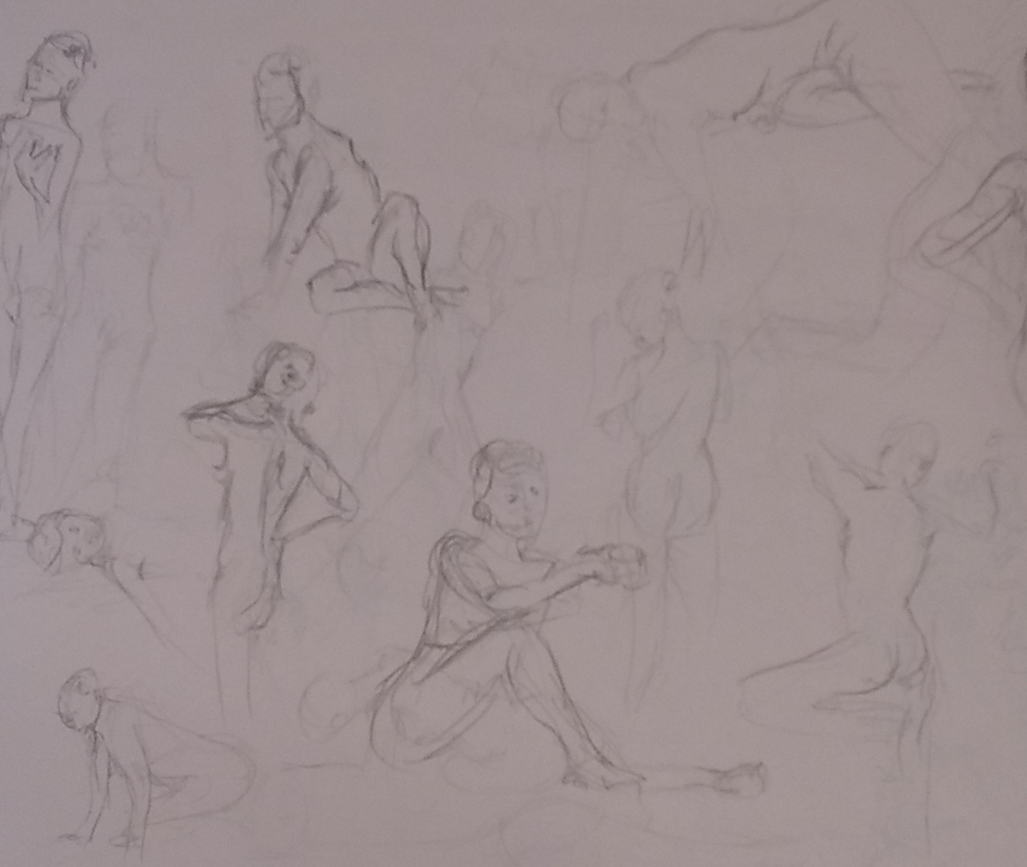 A page from my large newsprint pad from the Art Works Eagan figure drawing session on July 14th 2018