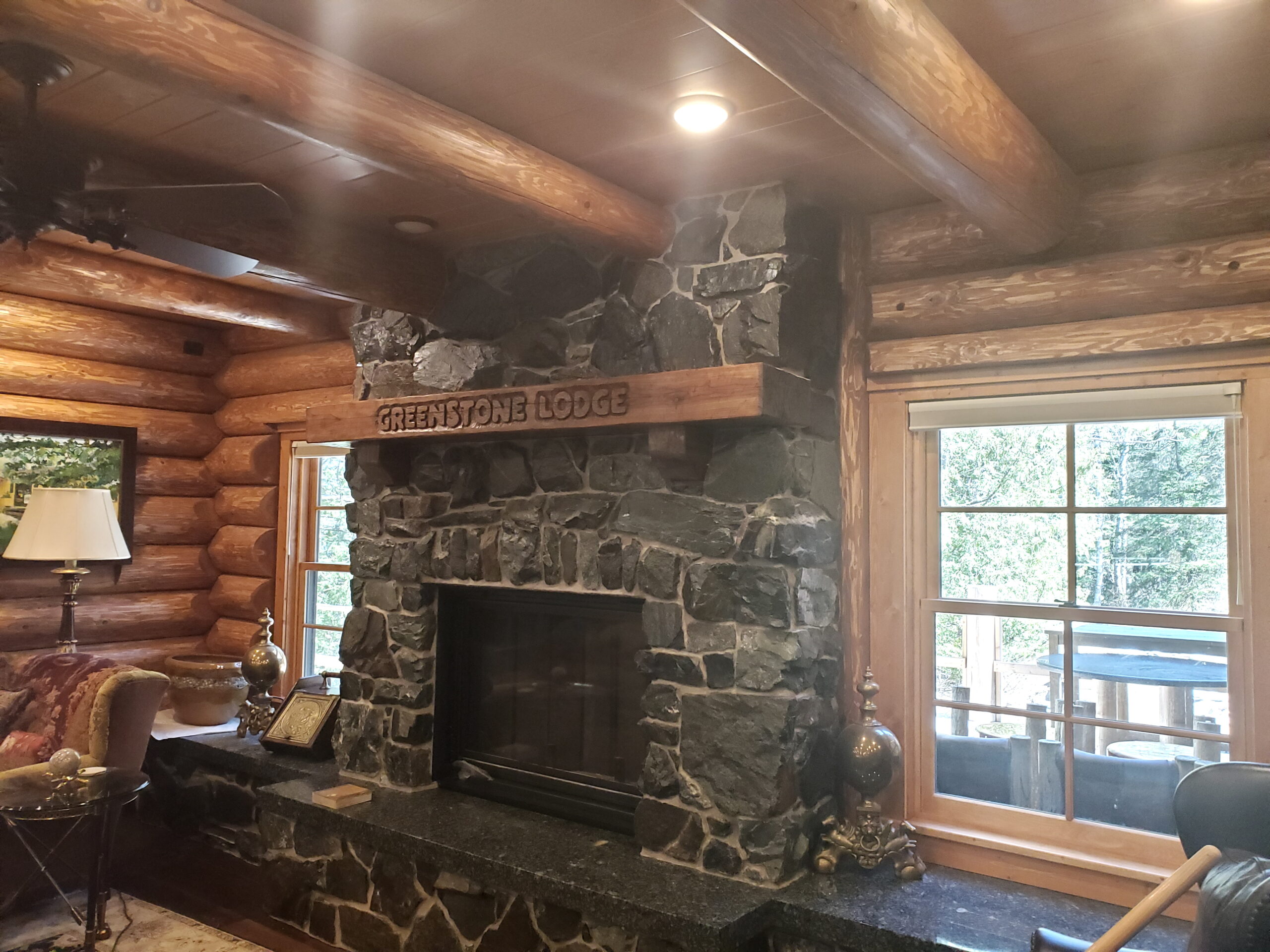 Custom carved fireplace mantel