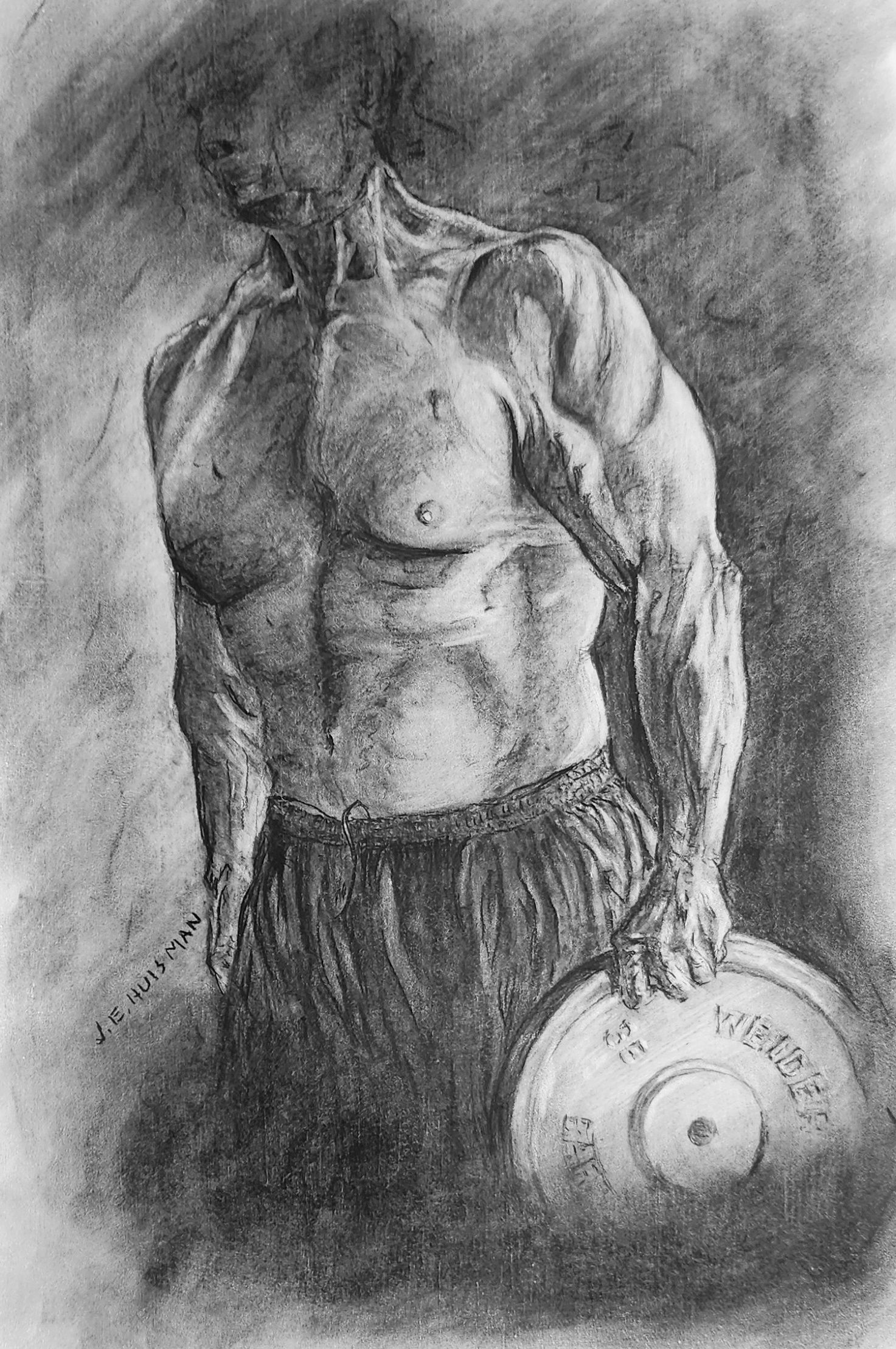 A charcoal drawing by artist John Huisman