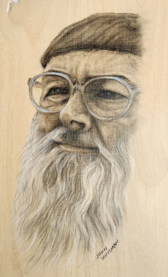 Charcoal Portrait, Charcoal on Alder panel-7x12 by John Huisman